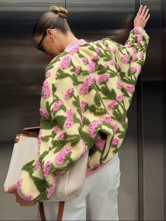 Jackets & Blazers - Vintage Women's 3D Floral Embossed Bomber Jacket Coat